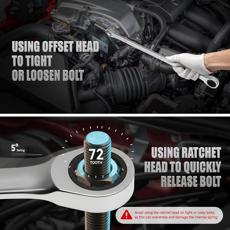 DISEN 12 + 1 pcs Extra Long Ratchet Wrench Set, Metric 8-22mm Double Box End ratcheting wrench set with a Magnetic Pickup Tool, Secret Santa Gifts for Men, Stocking Fillers for Men Christmas Birthday - Image 4